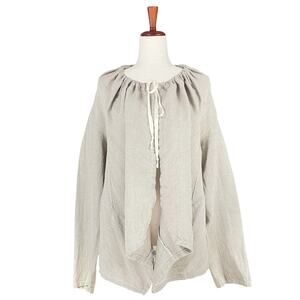 BRYN WALKER Kai Linen Long-Sleeve Tie-Front Waterfall Jacket S Beige Lagenlook